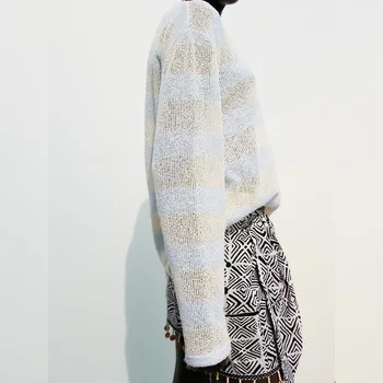 Za Sievietes Ir 2021. Jaunu Modes Divas Krāsas Trikotāžas Džemperis Vintage O Apkakli, Garām Piedurknēm, Sieviešu Džemperi Šiks Topi