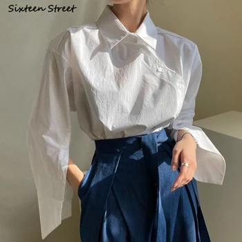 Šiks Nelegālo Zils Svītrains Krekli, Sieviešu 2022. Gada Pavasarī korejas Modes Y2k Sieviete Augšējo Pogu uz Augšu, Streetwear Camisas Mujer OLA