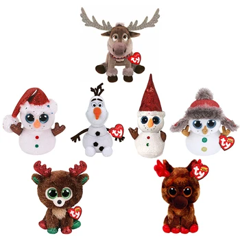 15CM Ty Beanie Ziemassvētku Vakars Kawaii Lielas Acis Ziemassvētku Ziemeļbriežu Sniegavīrs Plīša Pildījumu Rotaļlieta Bērniem Rotaļlietas Ziemassvētku Dāvanas Bērniem
