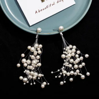 Ir 2021. vasarā jaunu svaigu auskari modes baltas apaļas pērles pušķis auskari temperaments auss klipus bez sadursta sieviete