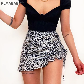 Modes Leopards Drukāt Aukliņu Ruffles Mini Svārki Gadījuma Streetwear Sieviešu Īsi Svārki Eleganti Sieviešu Sexy Augsta Vidukļa Svārki