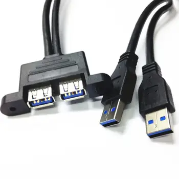 USB 3.0 sieviešu un vīriešu ārējo reklāmguvumu kabeļa pagarinātāja vads Dual USB adaptera kabeli Slēdzama paneļa kabelis