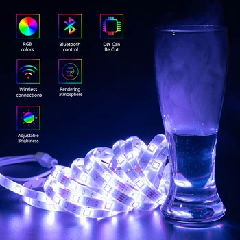 RGB LED Gaismas joslas 5050 Alexa, Google Palīgs Phone Mūzikas Sinhronizēta Krāsa Mainās Guļamistaba Dekorēšana BackLight Lampas