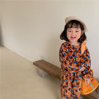 Ir 2021. Bērnu Apģērbu Rudens Jaunu Meiteņu garām Piedurknēm korejas Laternu Piedurknēm Dot Kleita