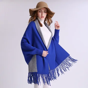 Ir 2021. Sieviešu Modes Silts Cietā Pušķis No Adīta Šalle Wrap Plus Size Jaciņa Pončo Cape Atvērtu Priekšējās Garās Ziemas Džemperis Mētelis Mujer