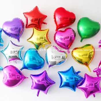 10pcs/lot 10 collu Hēlija Balons sirds Kāzu zvaigžņu alumīnija Folija Baloni, Piepūšamās dāvanu Dzimšanas dienā baloon Partijas Apdare Bumbu