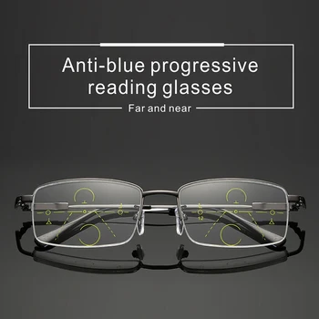 Progresējoša Multifokāla Photochromic Lasīšanas Brilles Vīrieši, Puse-Rāmja Anti-zila Gaisma Titāna Sakausējuma Pavasara Viru Lasītāji Eyeglasse