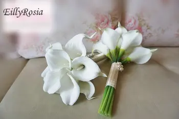 Balts Cala Lilija Līgavas Pušķi, Nekustamo Touch ir Roku darbs, Krāsu Saimniecības Ziedi Boho Kāzu Pušķi fleur artificielle