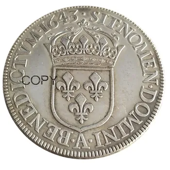 Francija 1643 1644 1 Ecu - Louis XIV Sudraba Pārklājumu Kopēt Monētas