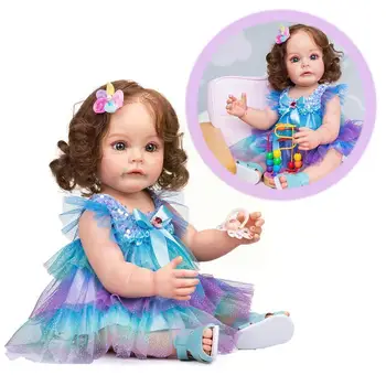 Npk 55cm Atdzimis Toddler Meitene Iesūdzēt-sue Pilna Ķermeņa Silikonu Princese Puses-sīki Paiting Sakņojas Matu Ūdensizturīgs Rotaļlietas Meitenēm V6i2