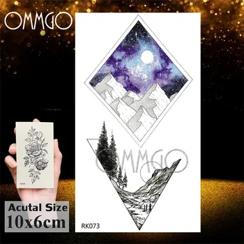 OMMGO Ģeometriskā Kārta Kempings Galaxy Pagaidu Tetovējumu Uzlīmes Meža Priežu Viltus Tatoos Flash Pasūtījuma Tattoo, Body Art Deco