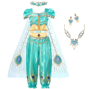 Meitenes, Jasmīns Saģērbt 3 Gab. Komplekts Bērniem Sequined Ziedu Iespiesti Arābijas Princese Kostīms Bērniem Halloween Cosplay Fancy