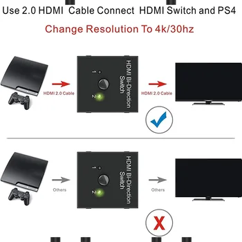 HDMI Splitter, HDMI Slēdzis Divvirzienu 2 Ieejas 1 Izeja vai 1 līdz 2 Out, 1080P Tranzīts HDMI Komutatoru