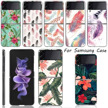 Ziedi Un Lapas Case For Samsung Galaxy Z Flip 3 Pamatbrīvību ZFlip3 Segtu Luksusa Melna Korpusa Grūti Triecienizturīgs Atpakaļ Tālruņa Coque