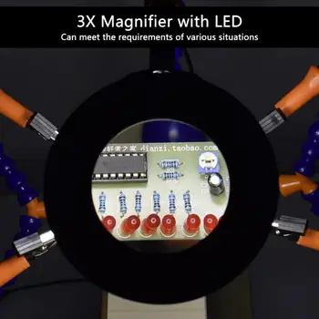 3X Izgaismotas MagnifierTable Skava Lodēšanas Palīdzīgās Rokas Trešās Puses Rīku, Lodēšanas Stacijas USB Metināšanas, Labošanas Rīks