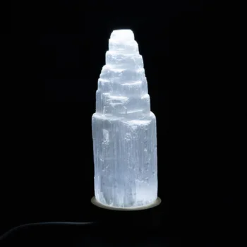 10-20cm Dabas Selenīta Lampas Cirsts Tornis Dziedināšanas Crystal Palm Akmens Wicca Dekoru Punktu, Balts Loksnes Dāvanu 1gab.