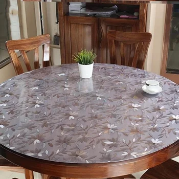 Plastificēta PVH Silikona Galdauts Caurspīdīgs Ūdensizturīgs Galda Segums Apaļas Mājas Virtuve Galdauts plastmasas plēves Šķidrā stikla vaskadrānu