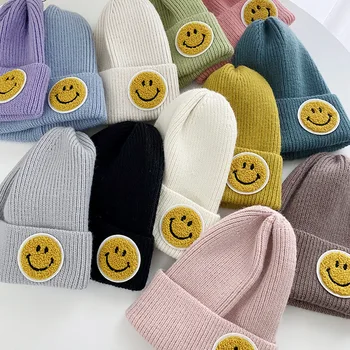 Cepuri Sieviešu Smiley Sejas Marķēšanas Pāris Adīta Cepure Modes 2021 Ziemas Bieza Riska Ierobežošanas Silta Adīta Cepure Vīriešiem Un Sievietēm Vilnas Cepure