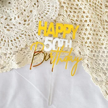 Akrila 50. Happy Birthday Cake Topper Trīs Slāņi 50. Dzimšanas dienas svinības Jubilejas Kūka Rotājumi Augstas Kvalitātes Puses dod priekšroku