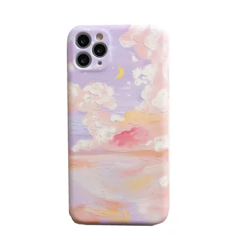 Retro Mākslas Eļļas Glezna Tālrunis Lietā Par iPhone 13 Xs 12Pro 8Puls Ainavu Mākoņi Gadījumos, iphone XR 11 Mīksta Silikona Vāciņu, coque