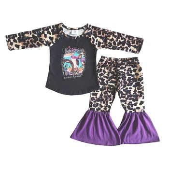 Jaunas Ielidošanas Garām Piedurknēm Karikatūra Apģērbs Mazulim Meitenes Modes Leopards Drukāt Top Un Izšūšanas Beller Bikses Apģērbu Komplekts Rudens