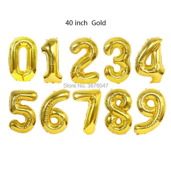 1gb 40 collu numurs 0 1 2 3 4 5 6 7 8 9 baloni rožu zelts, sudrabs happy birthday puse rotājumi jubilejas ciparu baloni