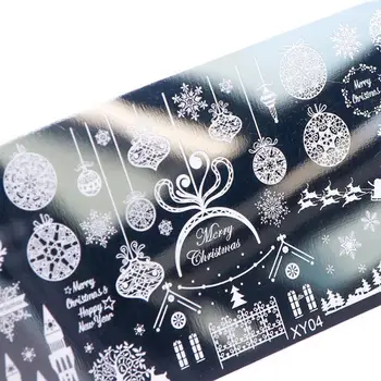 8 Stilus Ziemassvētku Nail Art Drukāšanas Štancēšanas Veidnes Nerūsējošā Tērauda Sniegpārslas Attēlus Drukas Plates Ģeometriskā Zīmogs Trafaretu