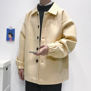 Zirņu Mētelis Tuch Jaka korejas Streetwear Apģērbu M-5XL Plus Lieluma Vīriešiem Vilnas Maisījums Smagsvara Mētelis Vienkāršā Krāsa ar garām Piedurknēm, Jaka