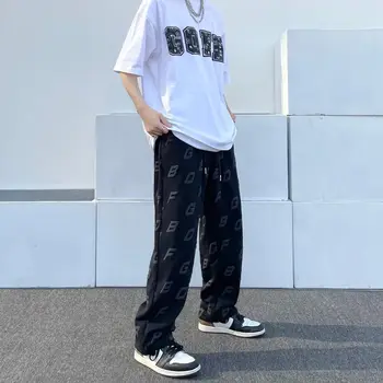 3D Ofseta Druka Vēstuli, Bikses Vīriešu & Sieviešu Pāris High Street Hip Hop Zaudēt Plaša Kāju Bikses Baltā Japāņu Streetwear Bikses