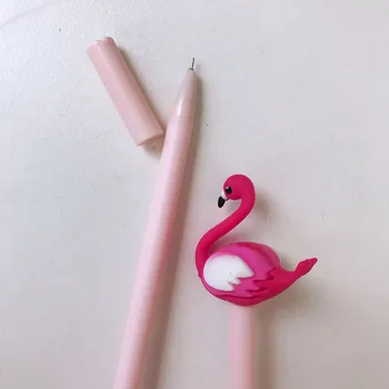 1X Gudrs Sarkana Flamingo Gulbis Gēla Pildspalva Rollerball Pildspalvu Skolai Biroja preču Studentu Kancelejas preces, 0.5 mm, Melna Tinte