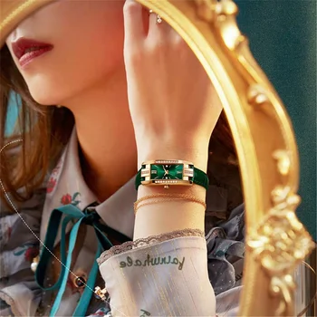 WOKAI augstas kvalitātes classic retro sieviešu jostas kvarca laukumā zaļā kvarca skatīties Studējošo sieviešu apģērbu pulkstenis luksusa stils