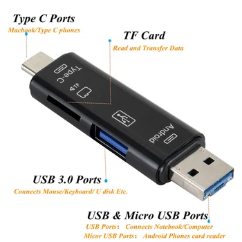 Visi 1 C Tipa Karšu Lasītājs SD TF MicroSD atmiņas Karšu Lasītājs Micro USB OTG Adapteri Macbook Portatīvo DATORU par Huawei Android Tālrunis