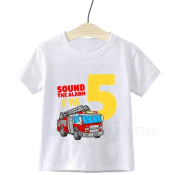 Zēni Ugunsdzēsējs Birthday Party T-kreklu Ugunsdzēsēju Mašīna Krekls Zēns Vilcienu Toddler Tees Mazulis Būvniecība, Kravas automašīnu Krekli