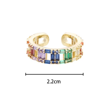 Augstas kvalitātes Sieviešu zelta dobi cz atvērt gredzens regulējams varavīksnes gredzenu, Kāzu gredzeni, Daudzkrāsains kristāla vara gredzenu sievietēm