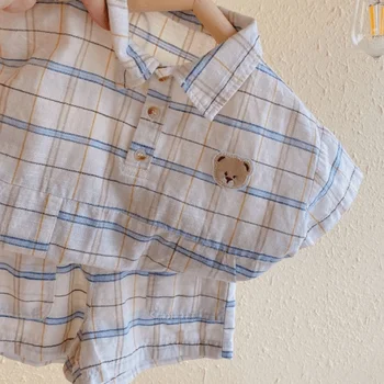 Baby Boy Girl Apģērbu Komplekts Pleds Krekls+Bikses, Kokvilnas Vasaras Zīdaiņu Toddler Bērnu Apģērbu Komplekts Apģērbs ar Īsām Piedurknēm 1-ź5 y