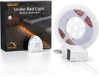 LED Lentes Zem Gultas Gaisma ar Kustību Sensoram un Strāvas Adapteri Guļamistabai Bērnu Gultiņa Kāpņu Kabinets, Vannas istabu Siltu Gaismu Lentes