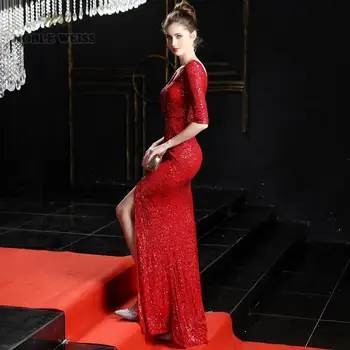 Prom kleitas ir 2021. v-veida kakla balles kleitu sexy sequin vestidos de gala rāvējslēdzējs atpakaļ sirēna grīdas garums balles kleita ar pusi piedurknēm