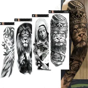Lielu Roku Piedurknēm Tetovējums Tiger Fox Vainagu Lauva Jaunava Rožu Ūdensnecaurlaidīgus Pagaidu Tetovējums, Uzlīmes Pilnu Galvaskausu Totem Tetovējums