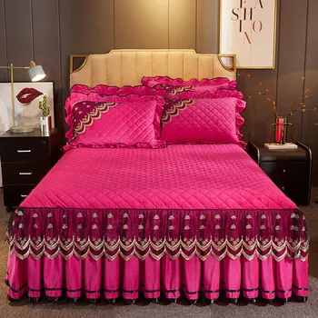 Vintage gultas Pārklāji Gultas Samta Queen, King Size Bed Cover Mīkstu Mežģīņu Stepēts Aprīkots Lapu ar 2 Spilvendrānas Eiropas 200x220cm