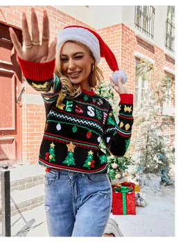 Fitshinling Apdare Neglīts Ziemassvētku Džemperis Sievietēm Ziemassvētki Black Slim Women ' e Džemperis Trikotāžas Ziemas garām Piedurknēm Vilkt Femme Pārdošana