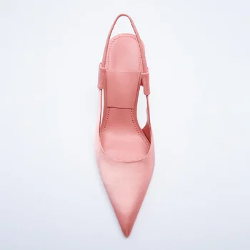 Elegants ZA Sieviešu 10,5 cm Augstiem Papēžiem Sandales Zilā, Rozā Duncis Papēži Slingback Sūkņi Luxury Replica Dizaineru Sandles Balles Kurpes