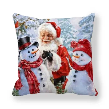 Ir 2021. Jaunu Ziemassvētku spilvendrānas Santa Claus, Sniegavīrs Elk Persiku Ādas Kokvilnas Jauno Gadu Dekoratīvie Spilveni, Mest Spilvens Gadījumā 45x45cm