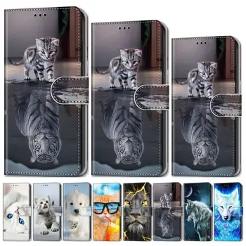 Kaķis Tīģeris Bērni Cute Flip Case For Samsung, Ņemiet vērā, 10Pro S10 Lite S20 Plus J400 J415 J610 M10 M20 Suns Lauva Karikatūra Vāciņu, Seifs D08F