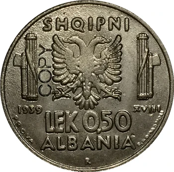 Albānija 1939 0.5 Riesta Franku monētas kopiju 24mm