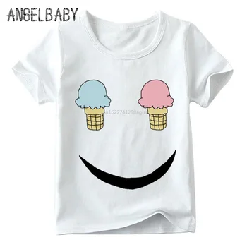 Saldējums Smaidu Sejā Drukāt Bērniem Smieklīgu T kreklu Zēniem un Meitenēm Vasaras Īsām Piedurknēm Topi Bērniem Mīksts Balts T-krekls,ooo5041