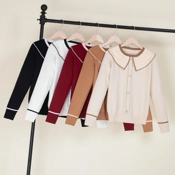 Ir 2021. Korejiešu Style Long Sleeve Top Džemperi Sieviešu Modes Topi Apģērbi Džemperi Brūns Melns Balts Puloveri, Trikotāžas Blūzes