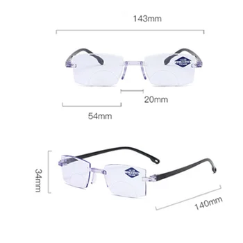 Neatsavināmas Bez Apmales Griešanas Bifocal Lasīšanas Brilles Unisex Tālu Netālu Anti Zilā Gaisma Presbyopic Īpaši Vieglas Brilles Brilles