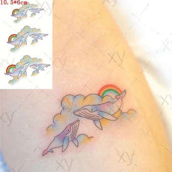 Ūdensnecaurlaidīgus Pagaidu Tetovējums StickerWhale Mākonis Varavīksnes Cute Karikatūra Flash Tetovējums Viltus Body Art Tatto Plaukstas Vīriešiem Sievietēm Bērniem