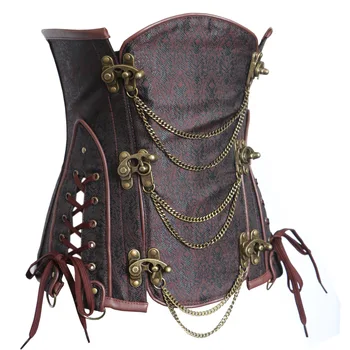 Luksusa Brokāta Metāla, Piemēram, Pogas, Gothic Steampunk Korsešu Vidukļa Cincher Underbust Korsete Viduslaiku Pirātu Kostīmu Sieviete