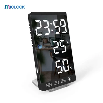 MICLOCK Digitālais Modinātājs Spogulis Touch Sienas Pulkstenis LED Laiku ar Temperatūras un Mitruma Displeju, USB Portu Galda Elektronisko Pulksteni